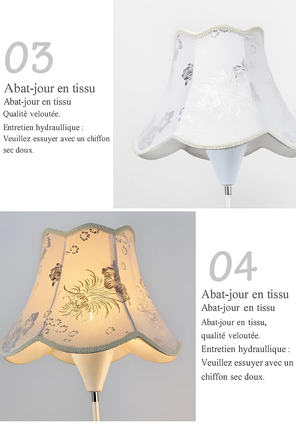 Lampadaire de salon avec table intégrée et double abat-jour en tissu – Style classique et fonctionnel