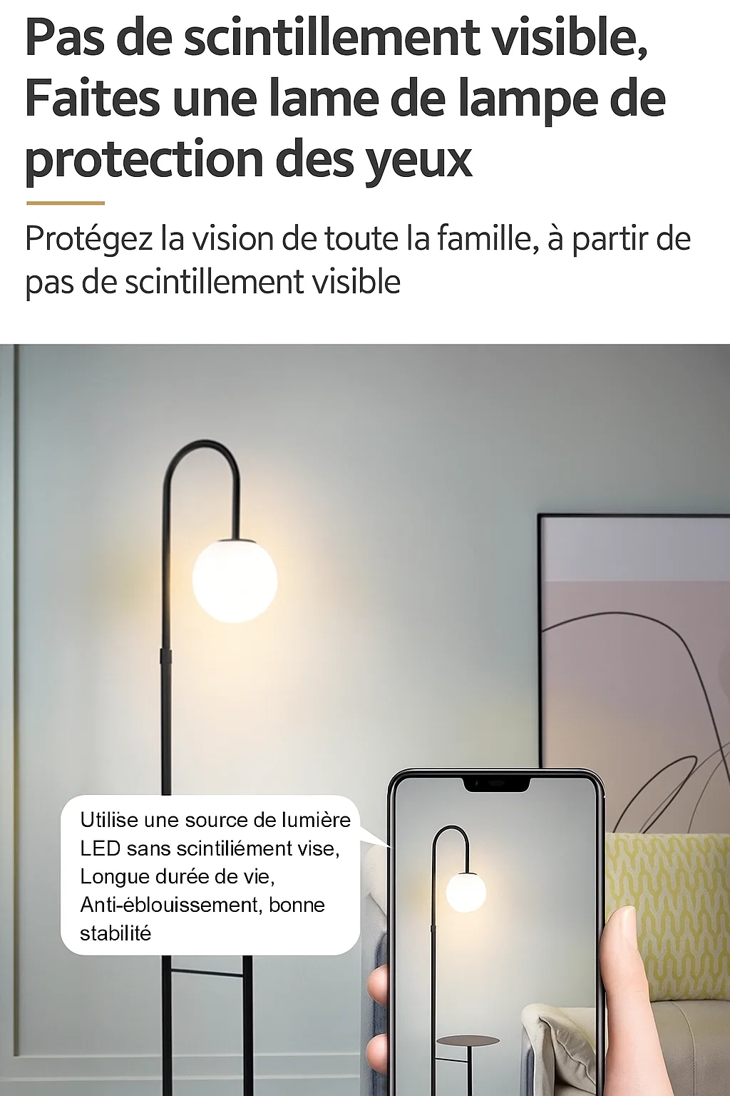 Lampadaire Moderne avec Tablette Intégrée et Globe en Verre