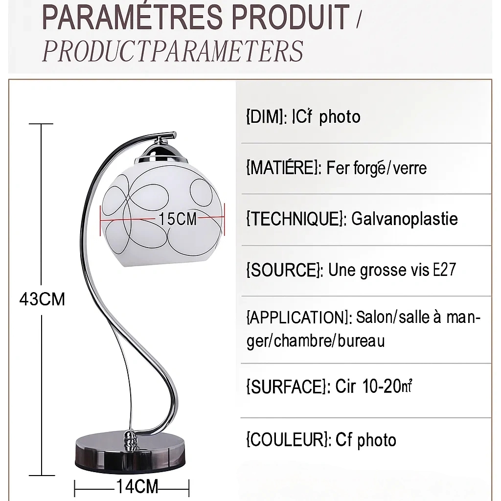 Lampe de table design moderne en métal chromé et verre dépoli – E27 40W