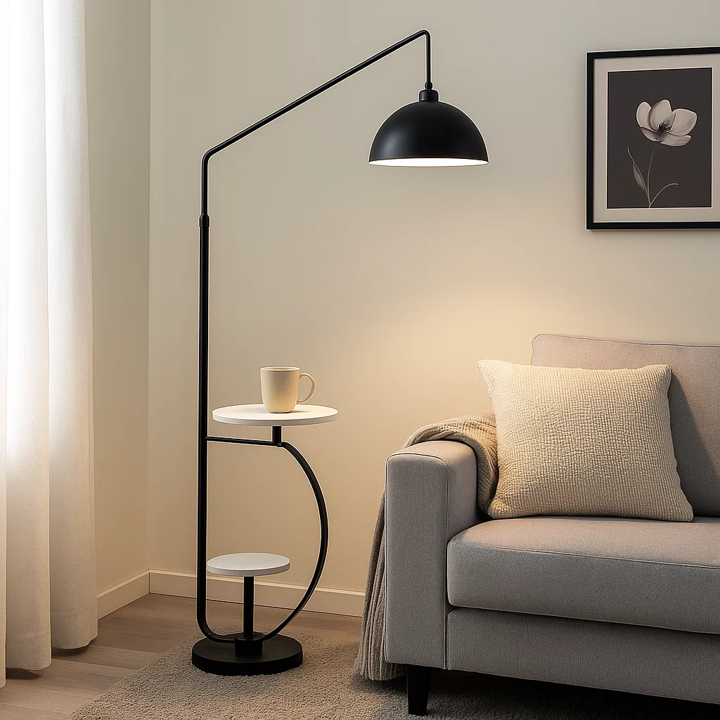 Lampadaire avec Table Intégrée et Abat-Jour Métal – Design Moderne