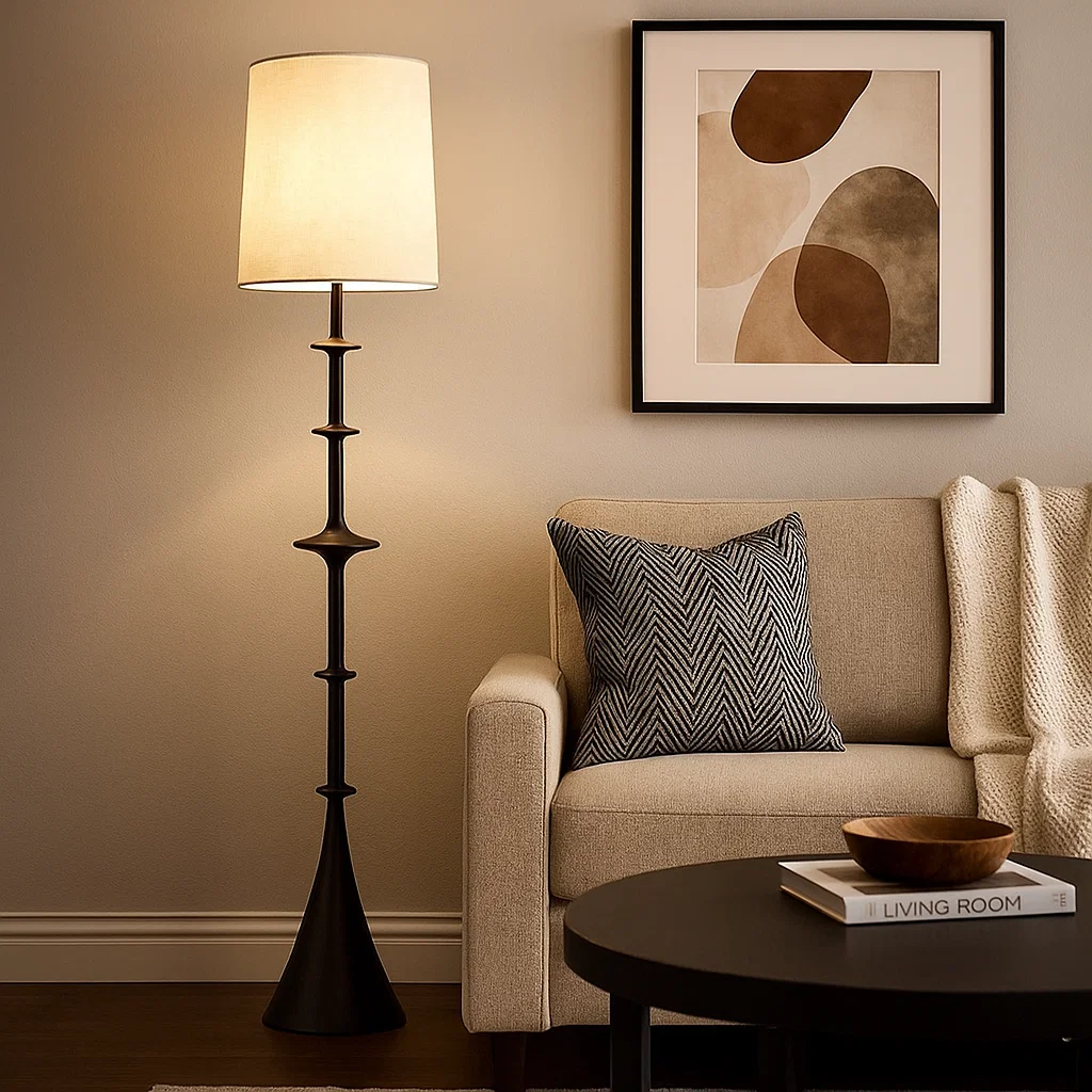 Lampadaire en Bois avec Abat-jour en Tissu – Design Élégant