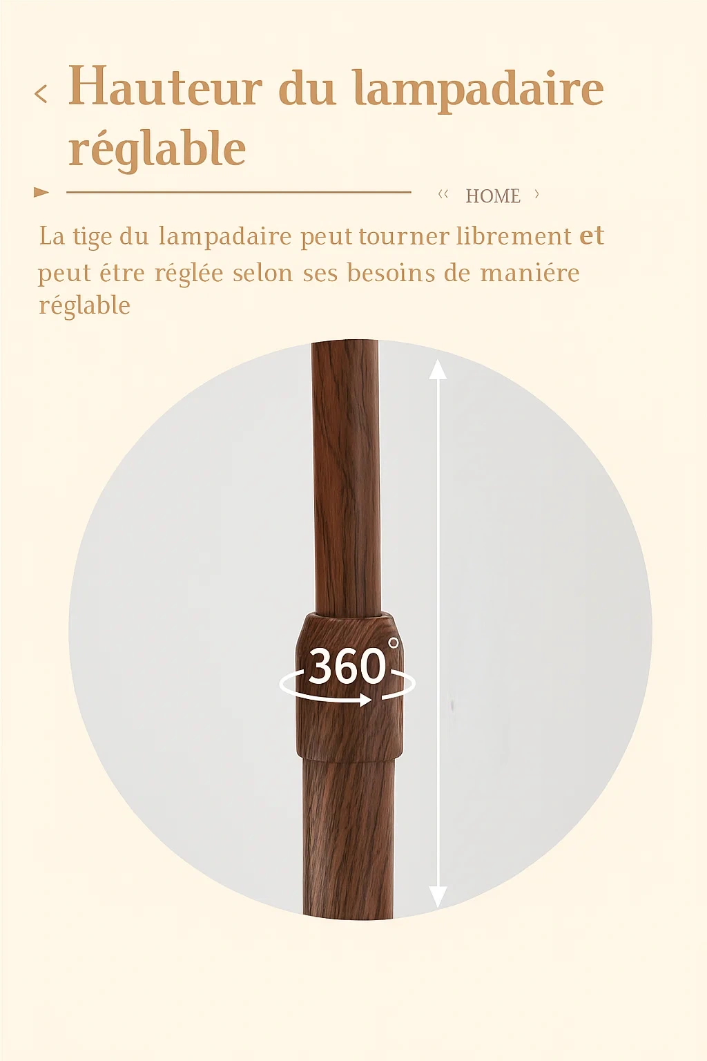 Lampadaire avec Table de Rangement et Abat-jour en Forme de Fleur – Bois Foncé