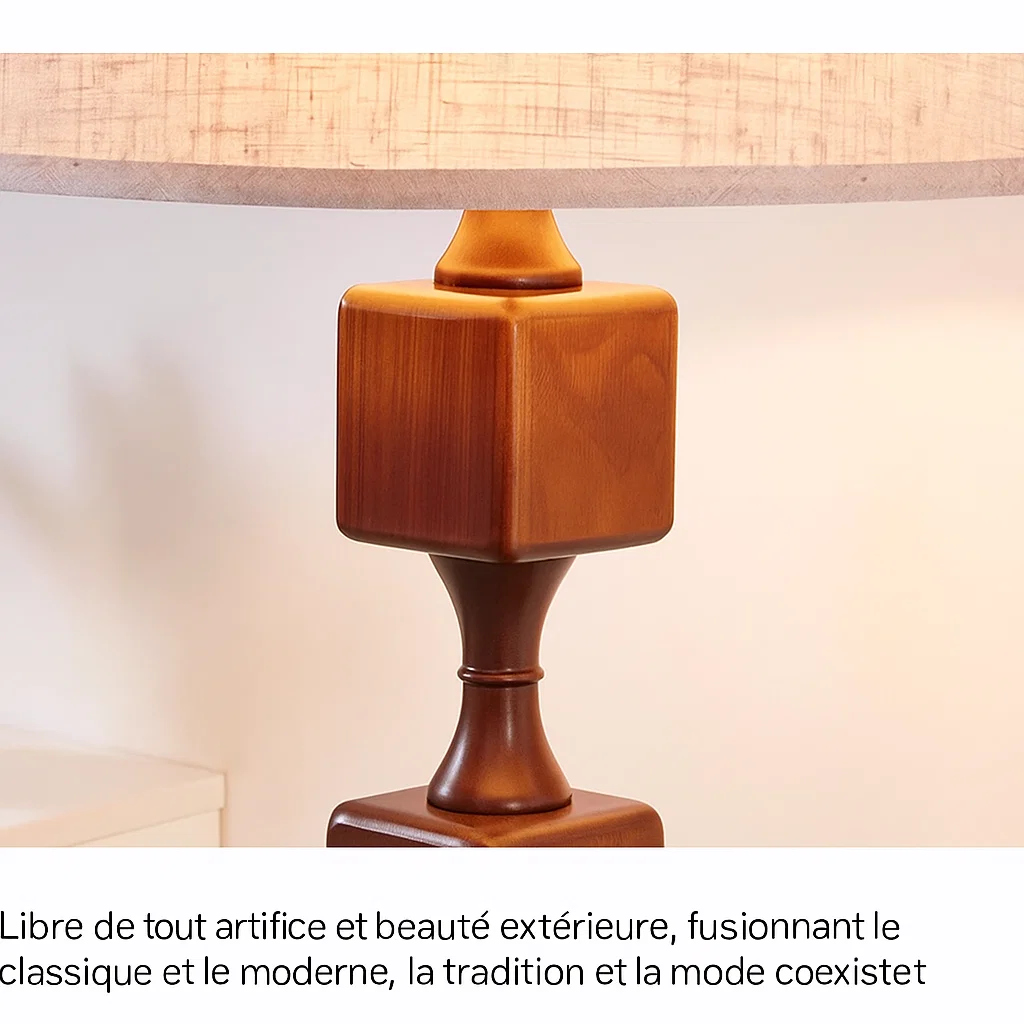 Lampadaire design nordique en bois massif avec abat-jour en tissu