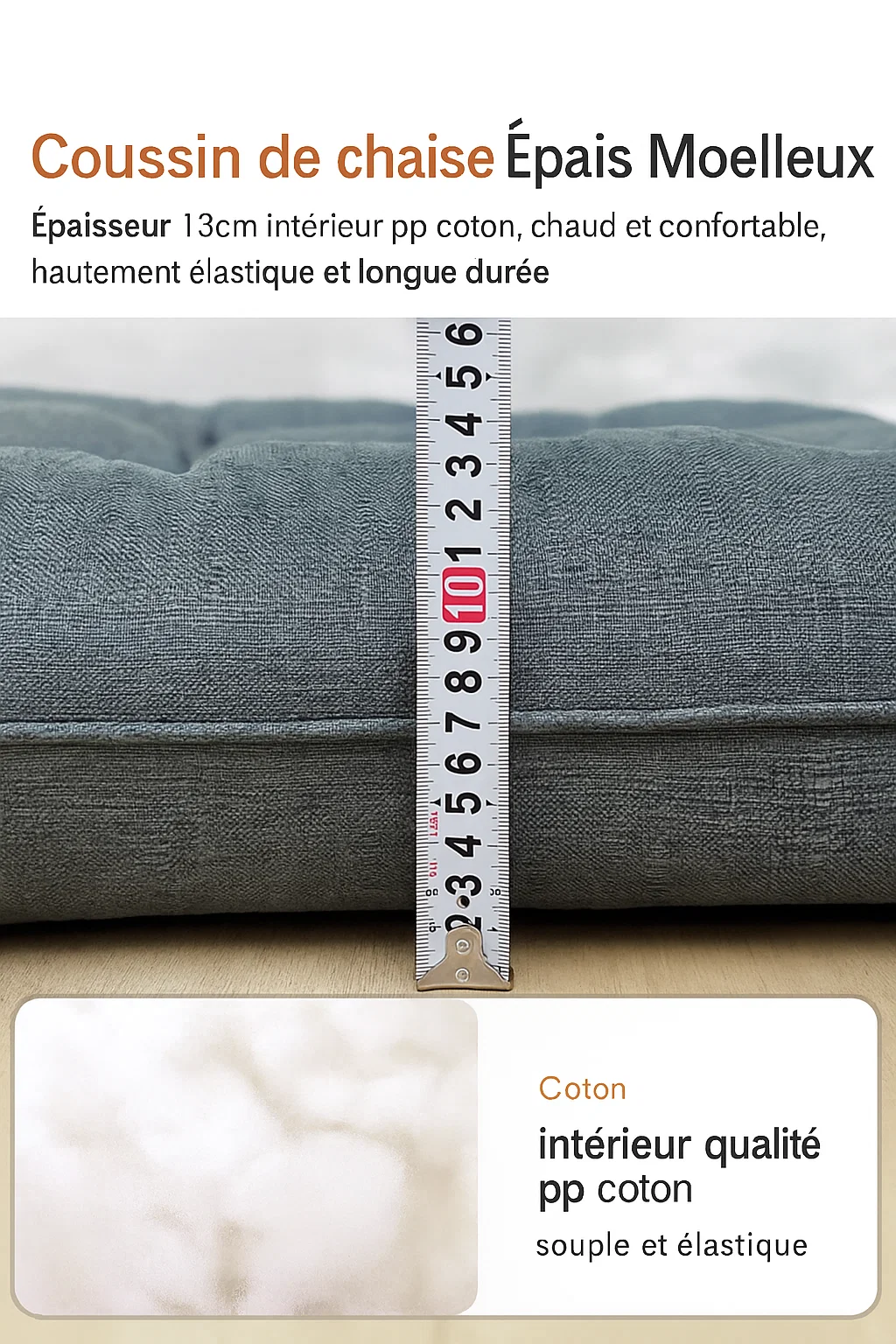 Fauteuil pliant avec coussin épais en lin-coton – Chaise de détente ergonomique pour salon et bureau