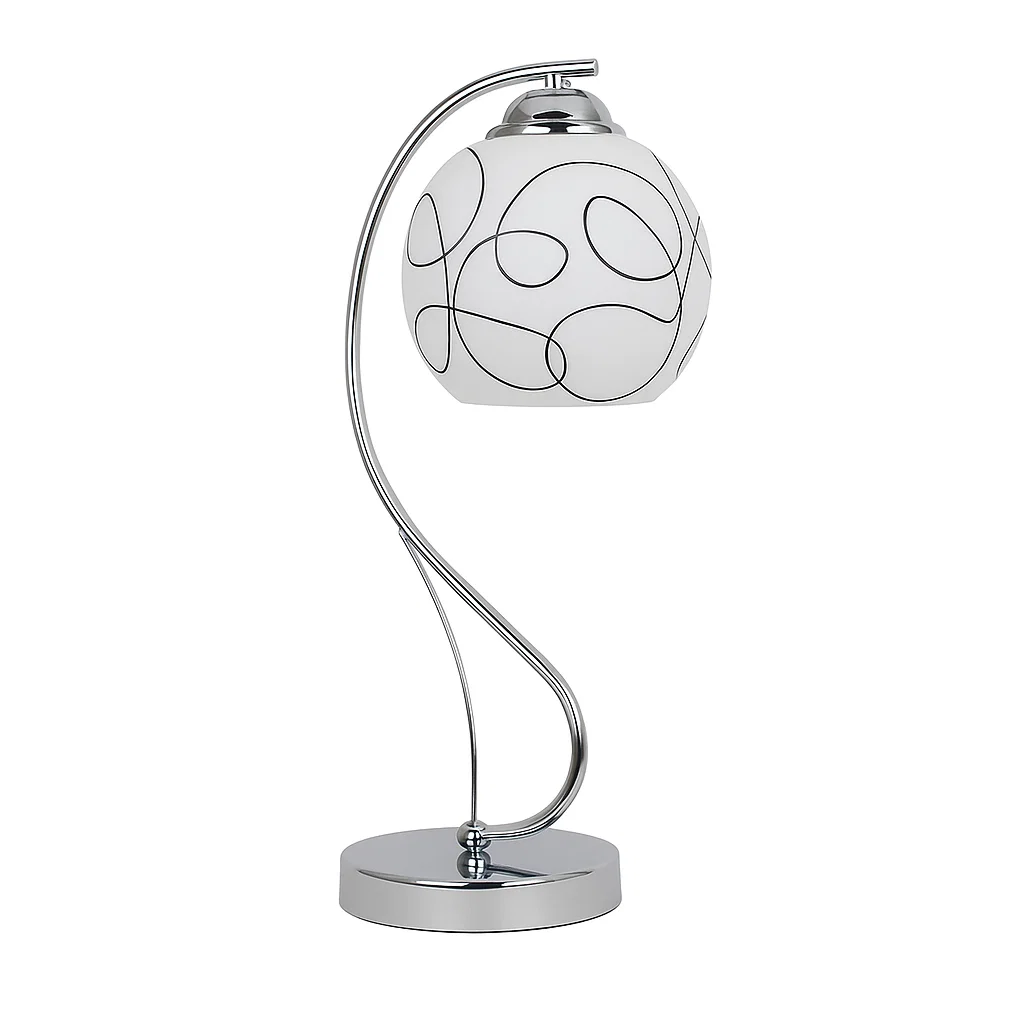 Lampe de table design moderne en métal chromé et verre dépoli – E27 40W
