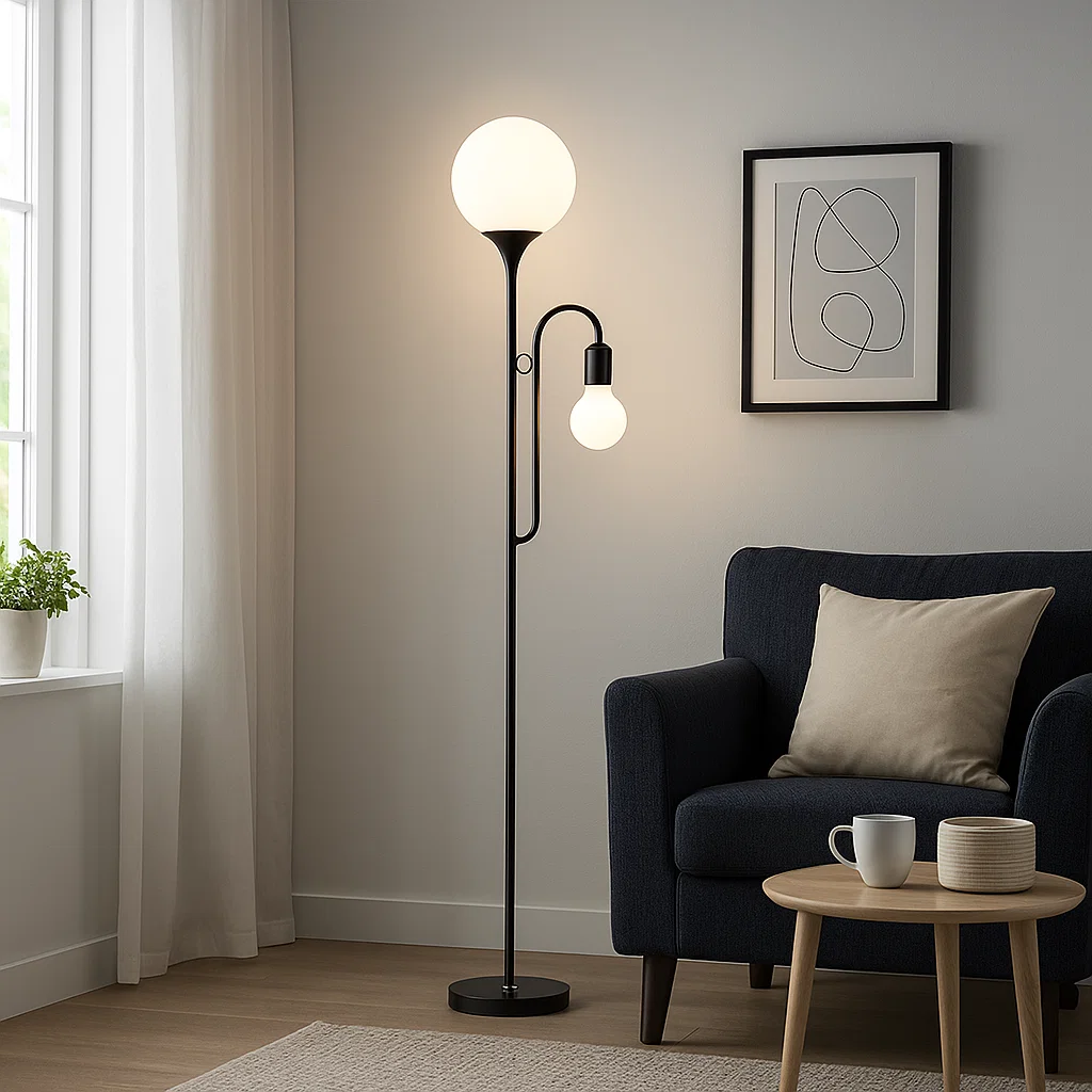 Lampadaire moderne double globe avec base en marbre