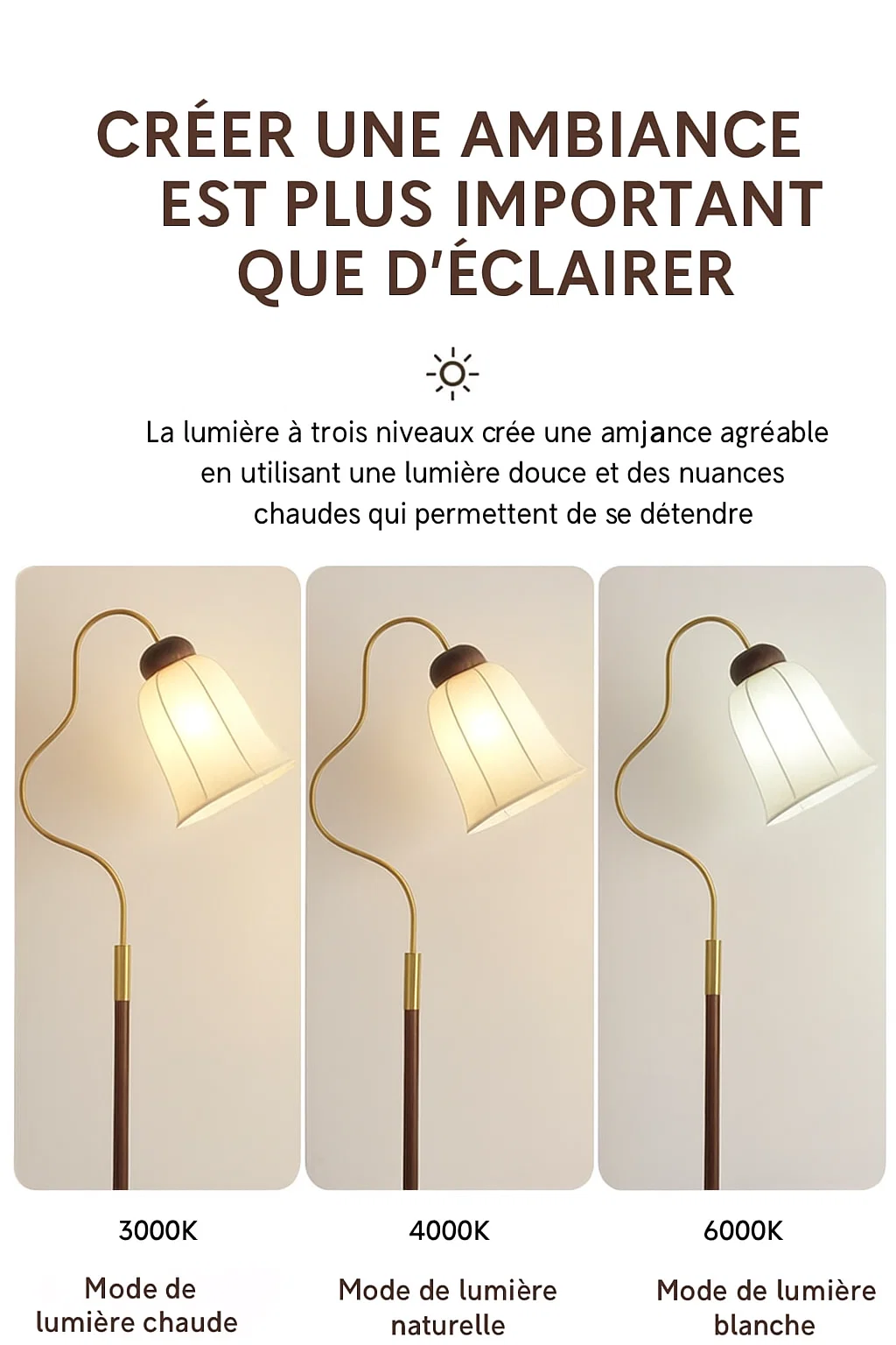 Lampadaire en bois et métal avec abat-jour en dentelle – Style classique élégant