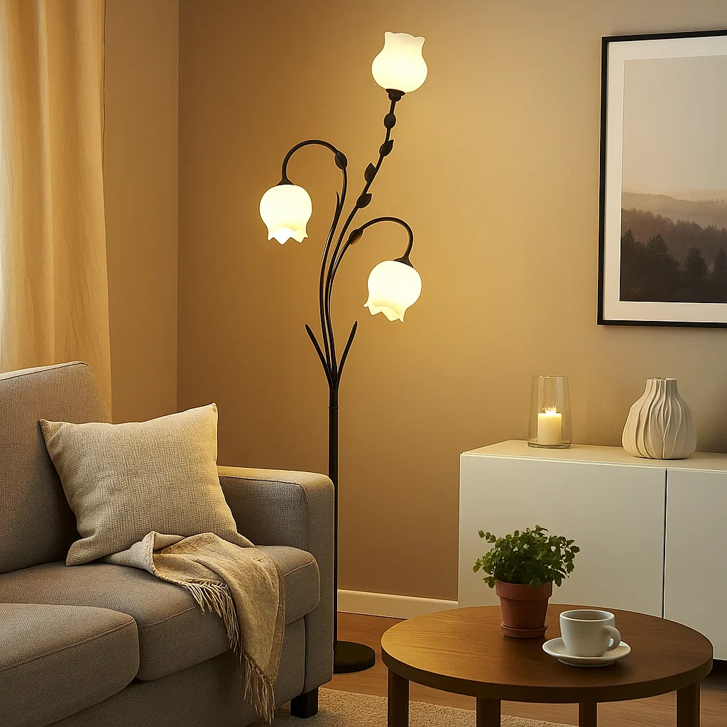 Lampadaire décoratif en forme de fleurs avec abat-jour en verre dépoli – Éclairage design pour salon et chambre