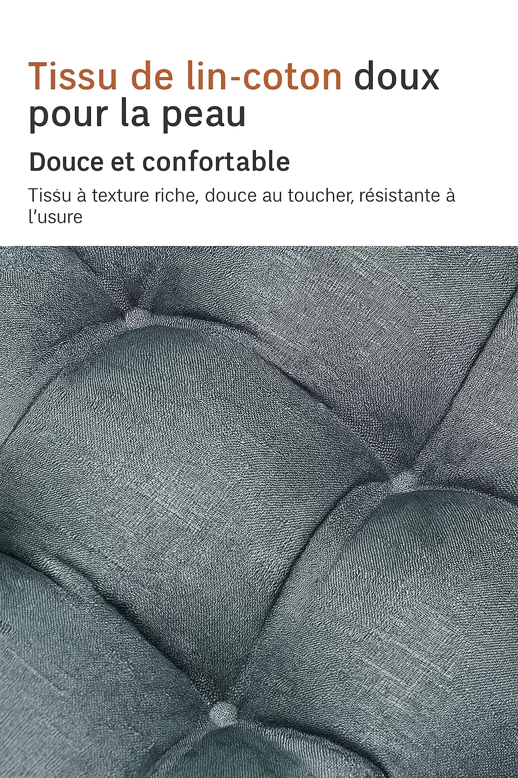 Fauteuil pliant avec coussin épais en lin-coton – Chaise de détente ergonomique pour salon et bureau