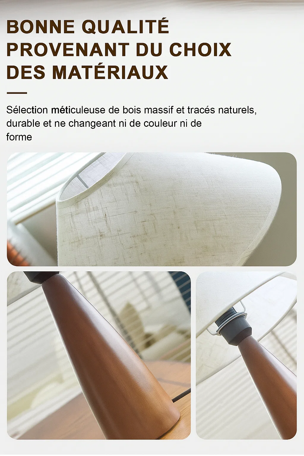 Lampe de Table en Bois avec Abat-jour en Tissu PVC – Style Moderne