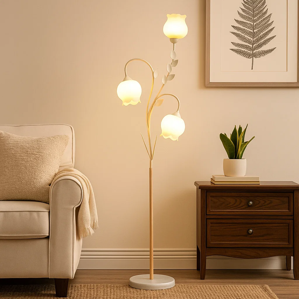 Lampadaire décoratif en forme de fleurs avec abat-jour en verre dépoli – Éclairage design pour salon et chambre