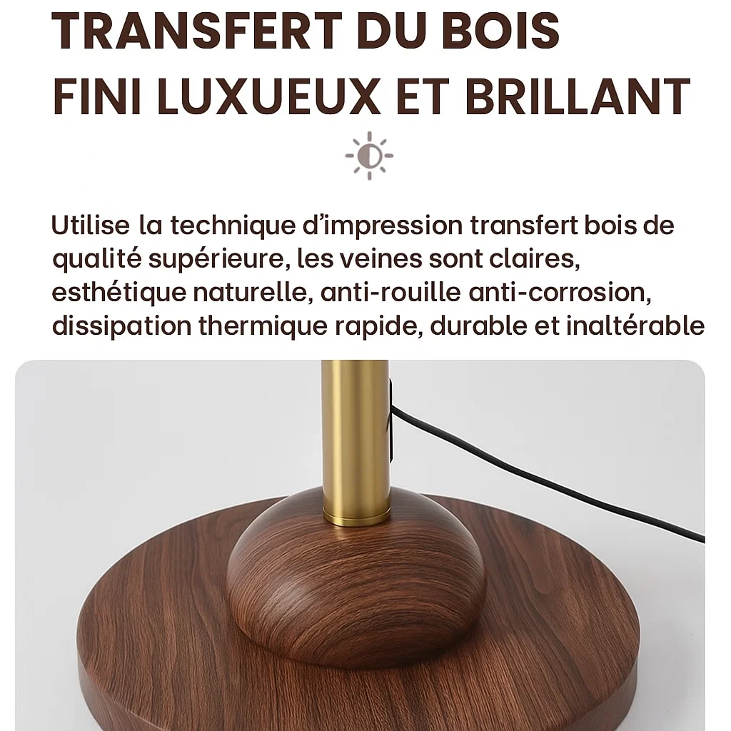 Lampadaire en bois et métal avec abat-jour en dentelle – Style classique élégant