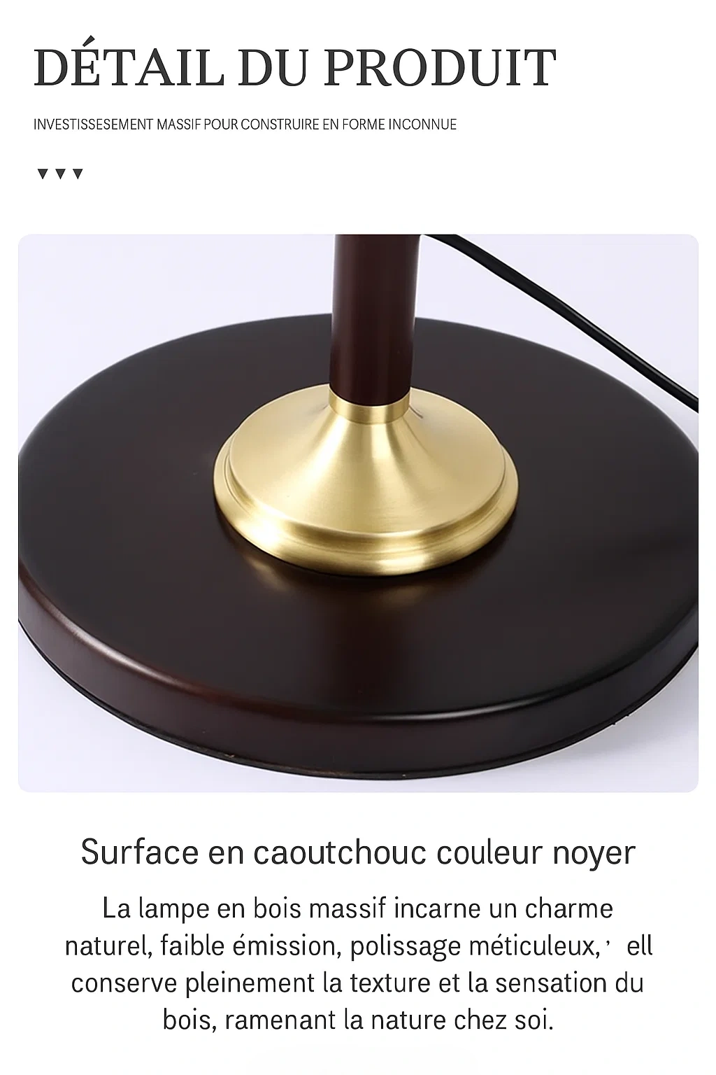 Lampe sur Pied Design Classique avec Abat-jour en Soie Blanche – Bois Noyer et Laiton