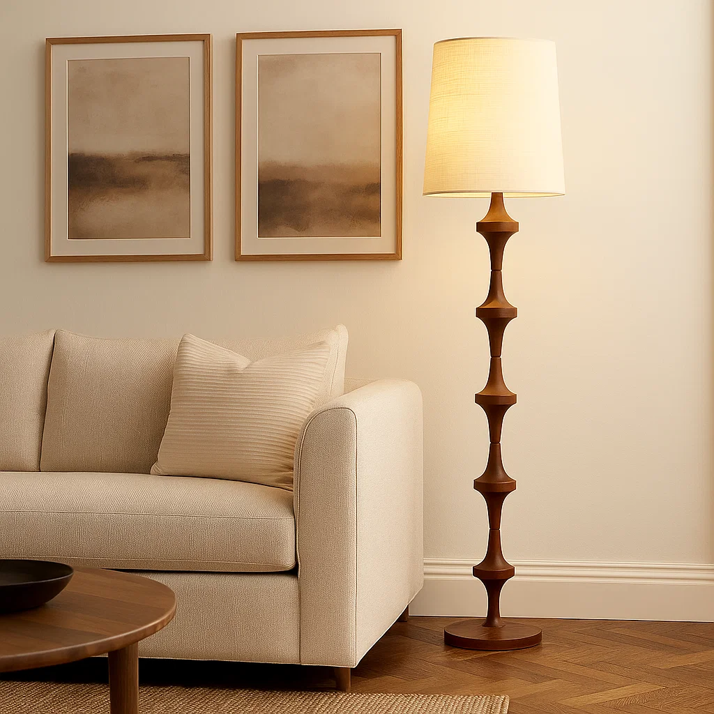 Lampe sur Pied en Bois avec Abat-jour en Tissu – Style Moderne