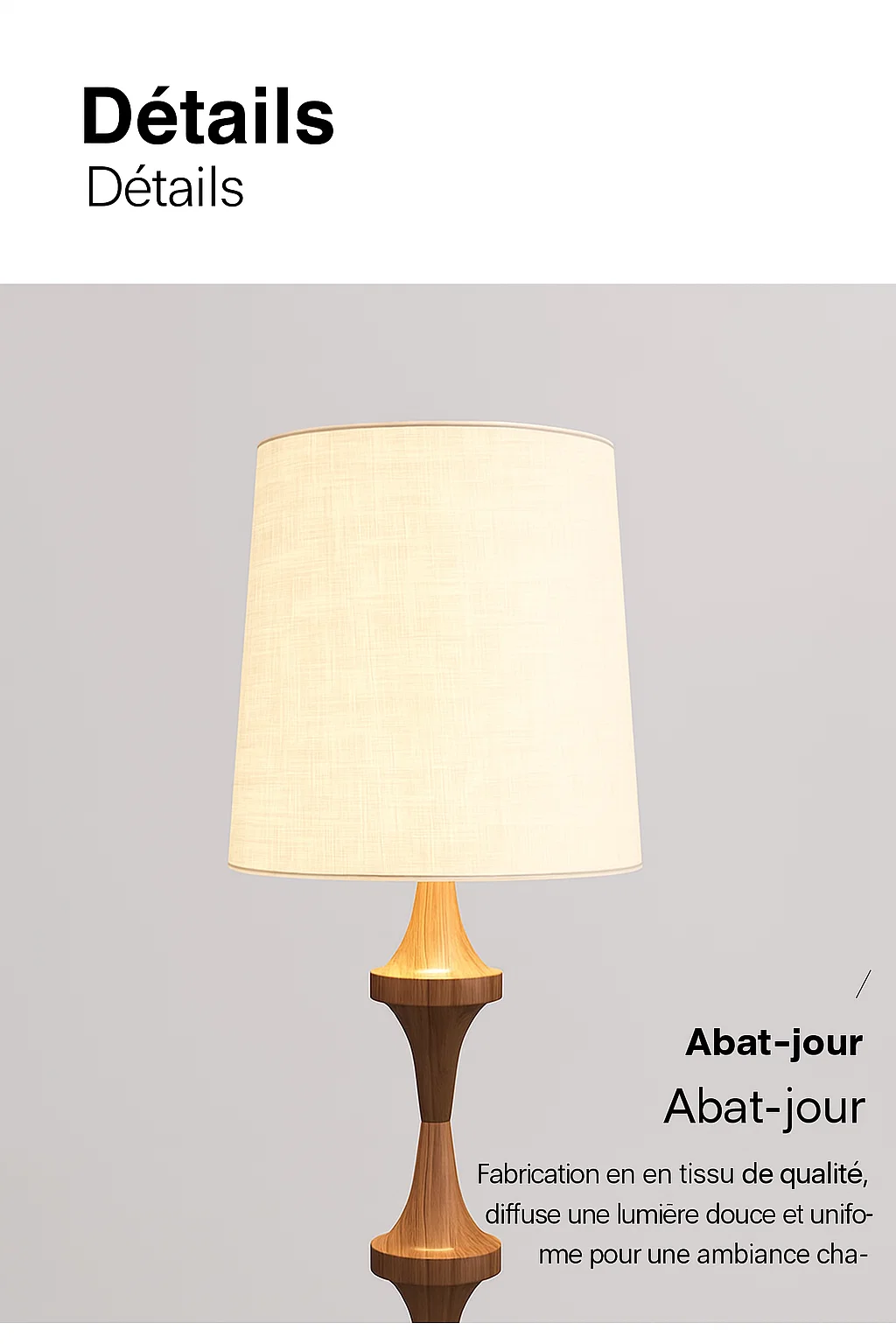 Lampe sur Pied en Bois avec Abat-jour en Tissu – Style Moderne