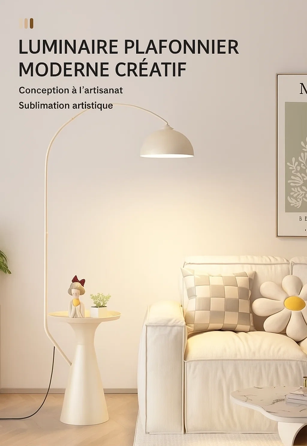 Lampadaire moderne avec table d’appoint intégrée – Lumière LED 18W