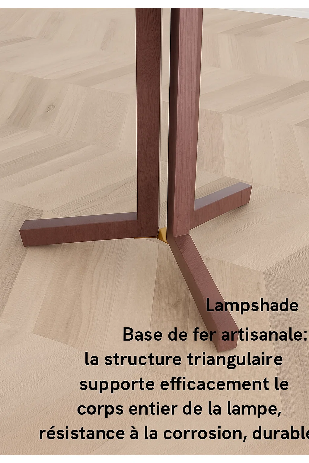Lampadaire moderne en bois et métal avec abat-jour en tissu