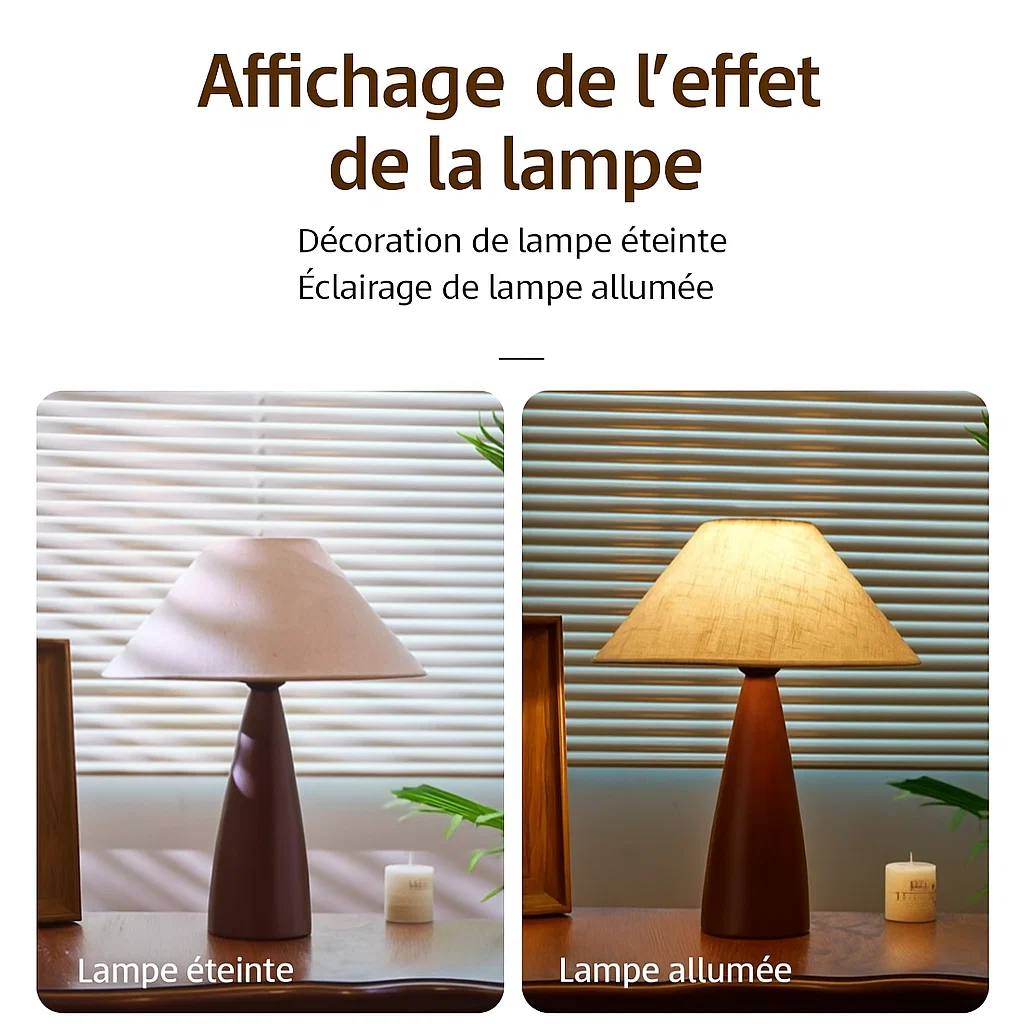 Lampe de Table en Bois avec Abat-jour en Tissu PVC – Style Moderne