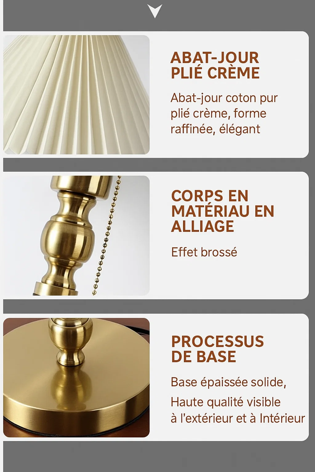 Lampe de Table en Alliage avec Abat-jour Plissé en Coton – Style Classique