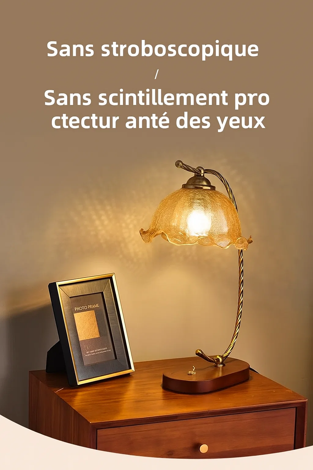 Lampe de table vintage en verre et bois avec interrupteur à levier – E27 40W