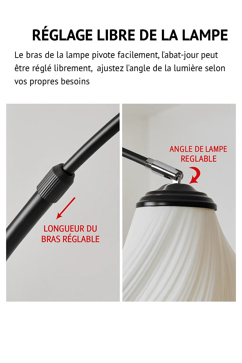 Lampadaire Moderne avec Abat-jour Réglable et Base en Marbre
