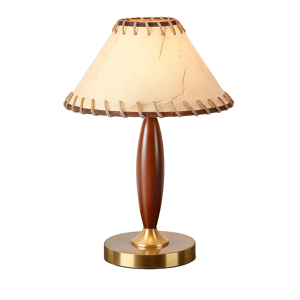 Lampe de Table en Métal avec Abat-jour en Papier Torché – Style Traditionnel