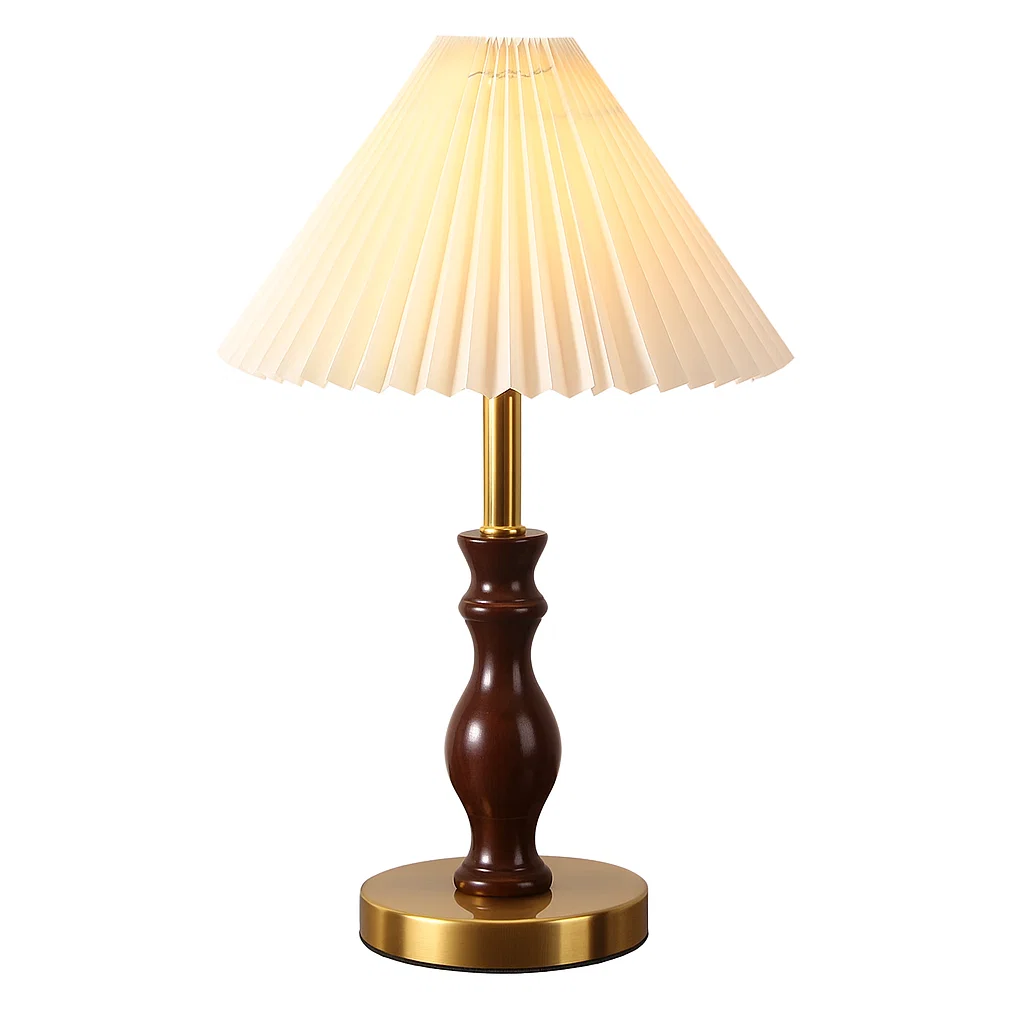 Lampe de Table en Alliage avec Abat-jour Plissé en Coton – Style Classique