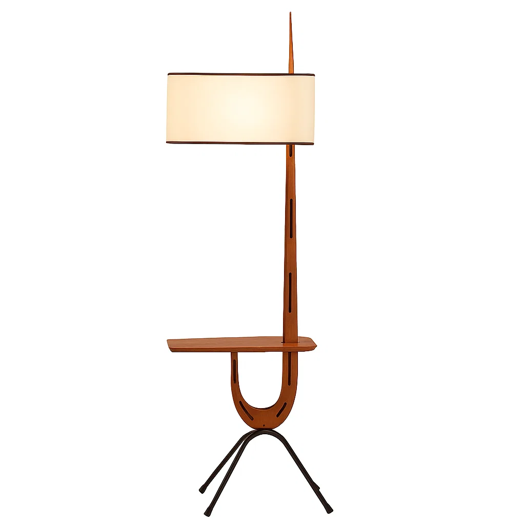Lampadaire moderne avec étagère intégrée et abat-jour en lin rectangulaire