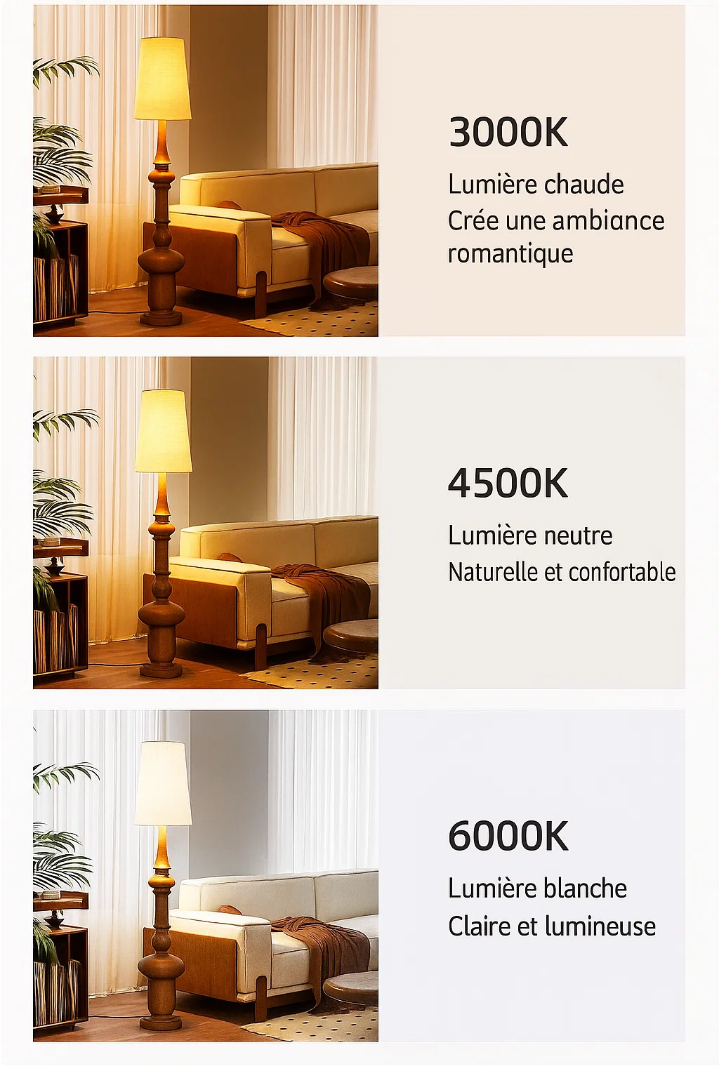 Lampadaire en métal et tissu avec variateur de lumière