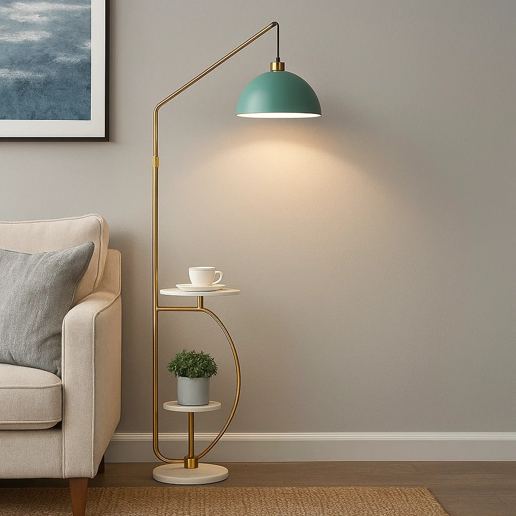 Lampadaire avec Table Intégrée et Abat-Jour Métal – Design Moderne