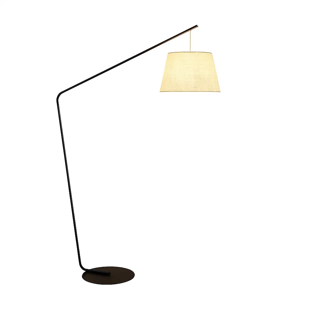 Lampadaire design moderne en noyer noir avec abat-jour en lin