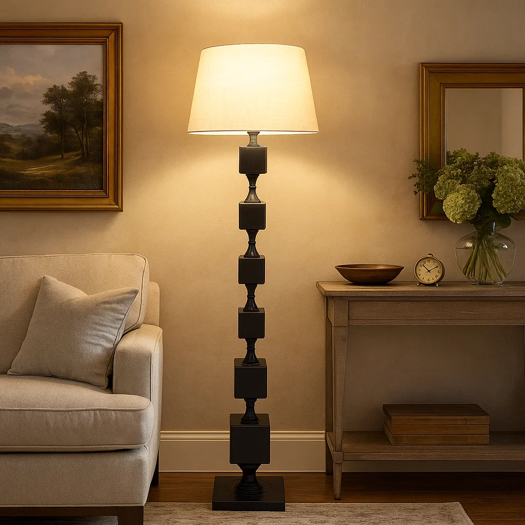 Lampadaire design nordique en bois massif avec abat-jour en tissu