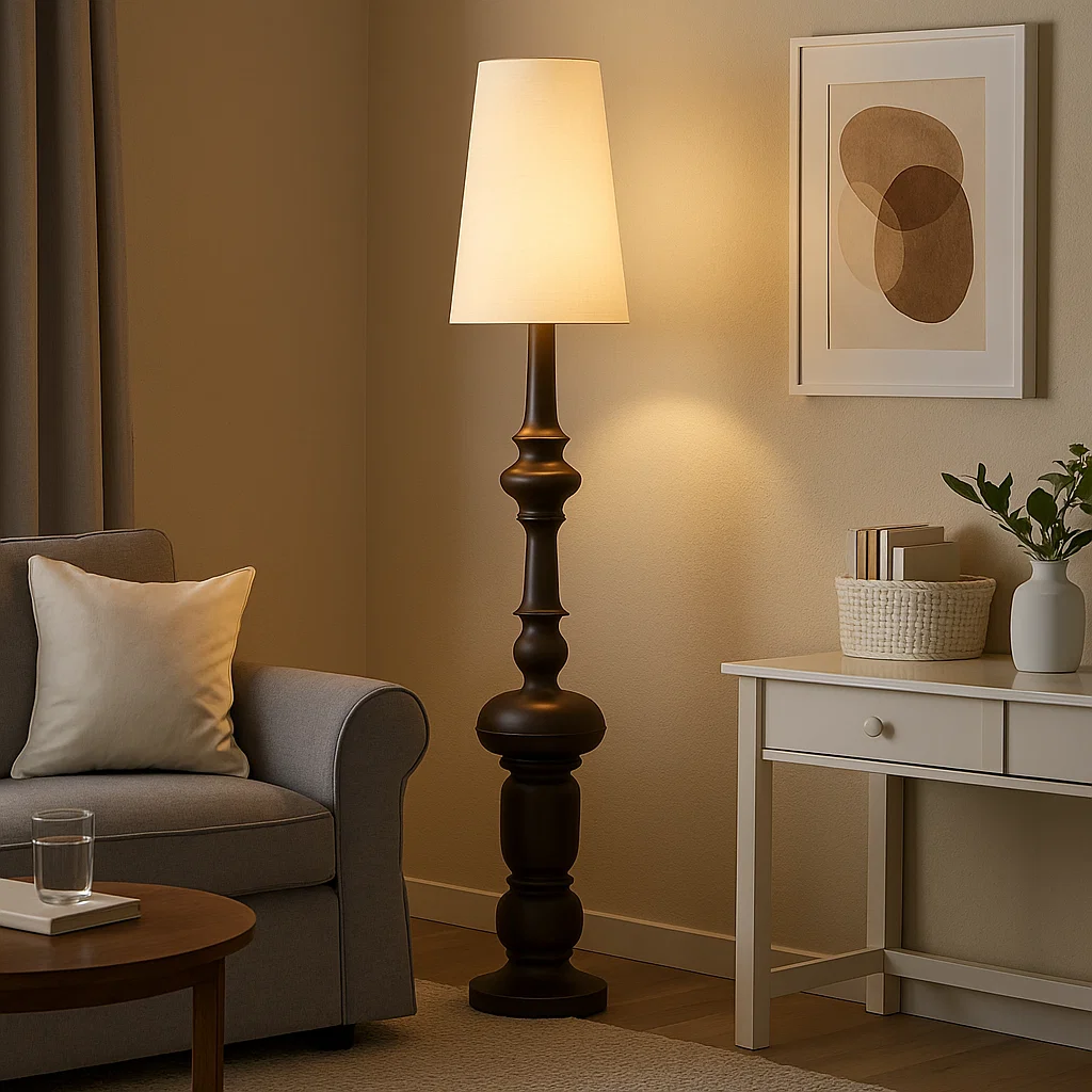 Lampadaire en métal et tissu avec variateur de lumière