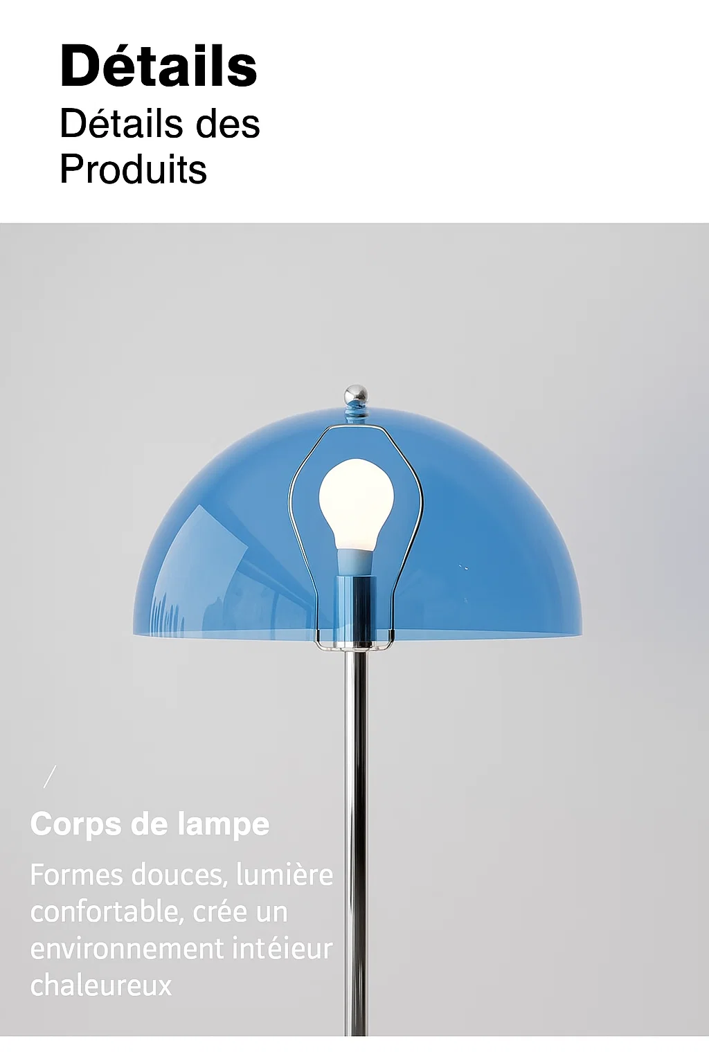 Lampadaire Moderne avec Abat-jour en Dôme et Structure en Métal