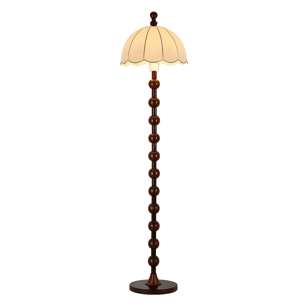 Lampe sur Pied Classique en Bois Massif avec Abat-jour en Soie – Style Vintage Français