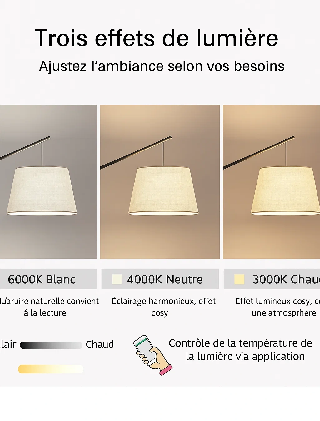 Lampadaire design moderne en noyer noir avec abat-jour en lin