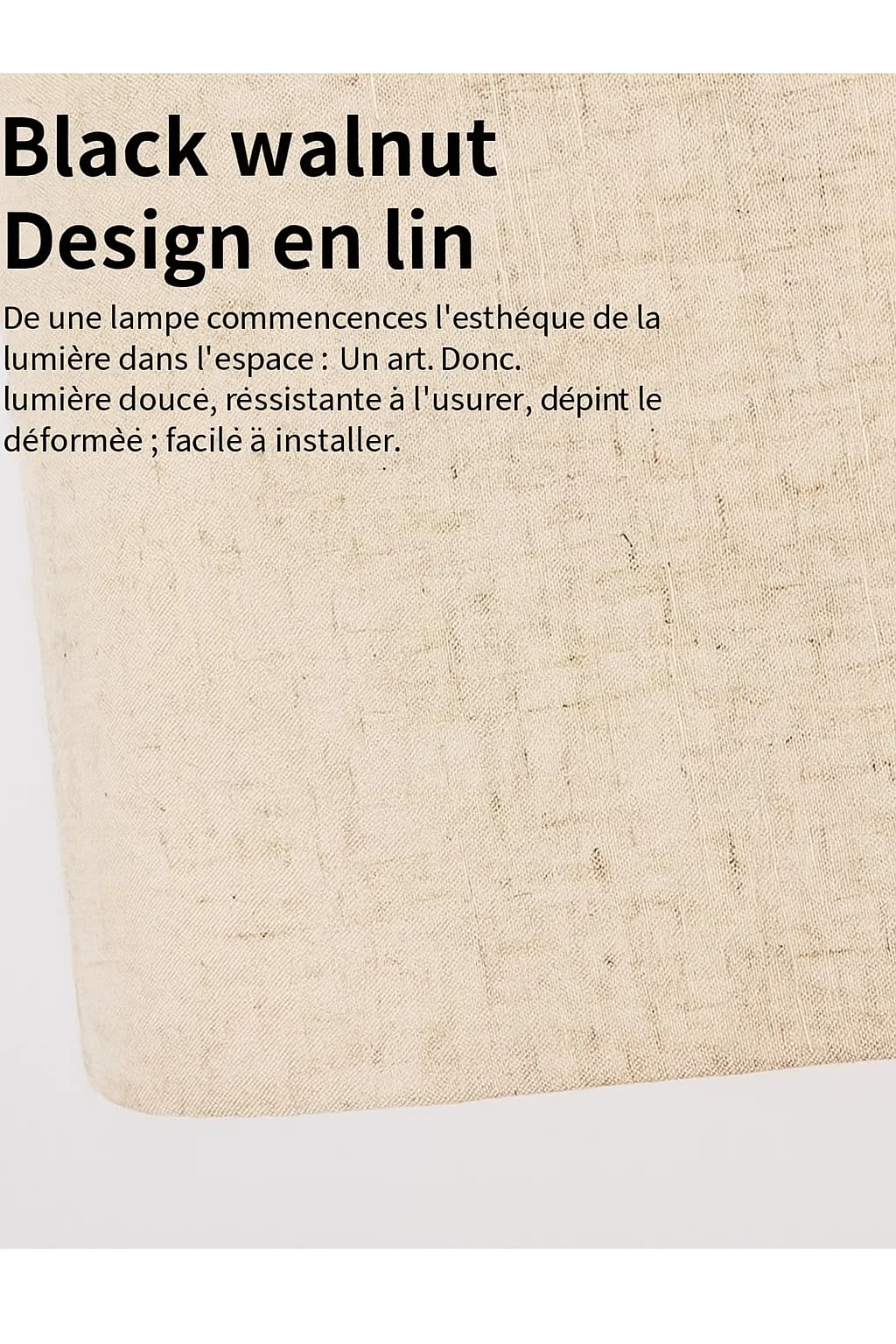 Lampadaire design moderne en noyer noir avec abat-jour en lin