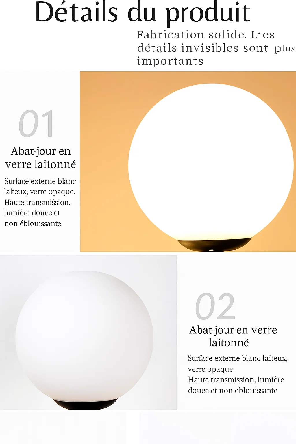 Lampadaire moderne double globe avec base en marbre