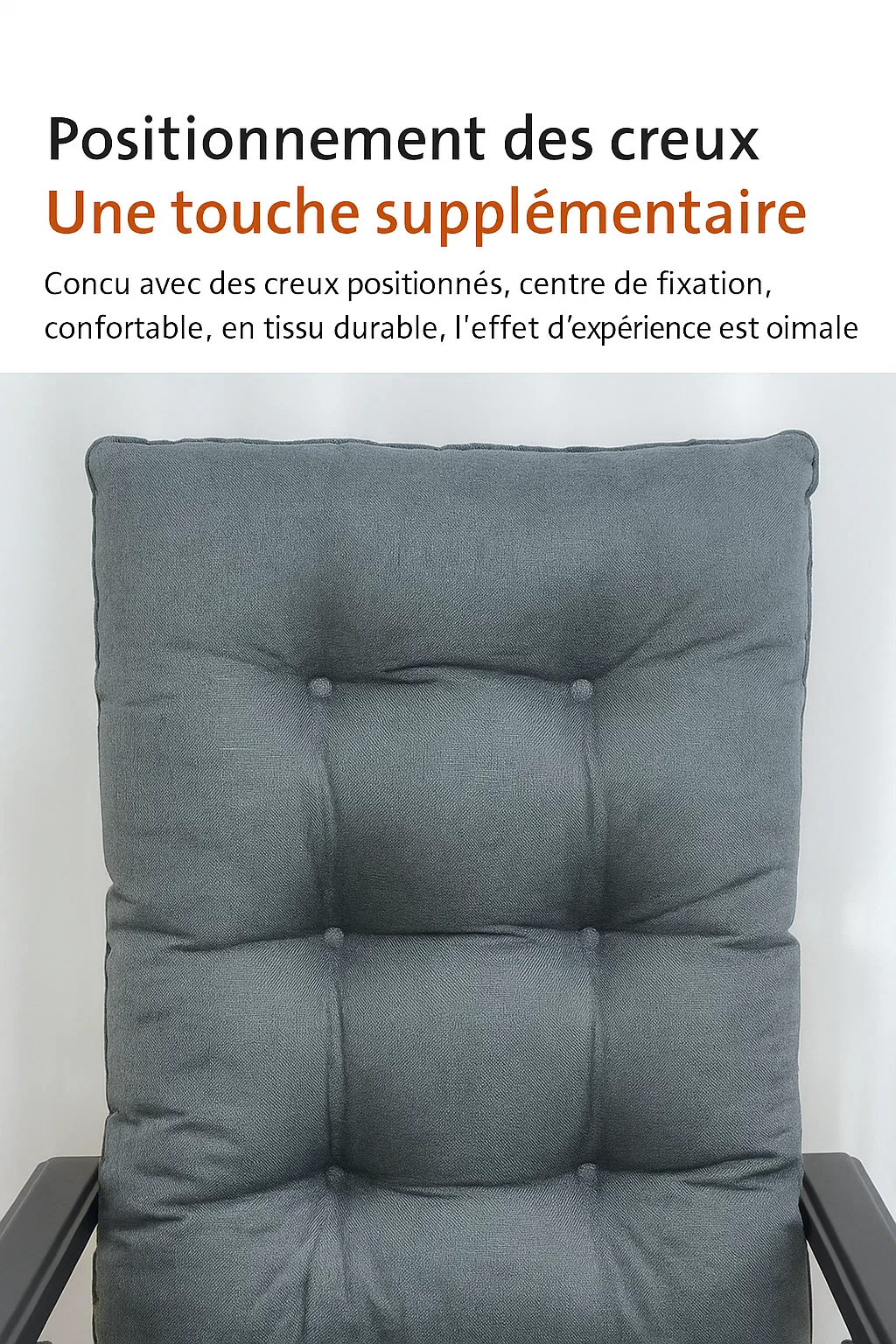 Fauteuil pliant avec coussin épais en lin-coton – Chaise de détente ergonomique pour salon et bureau