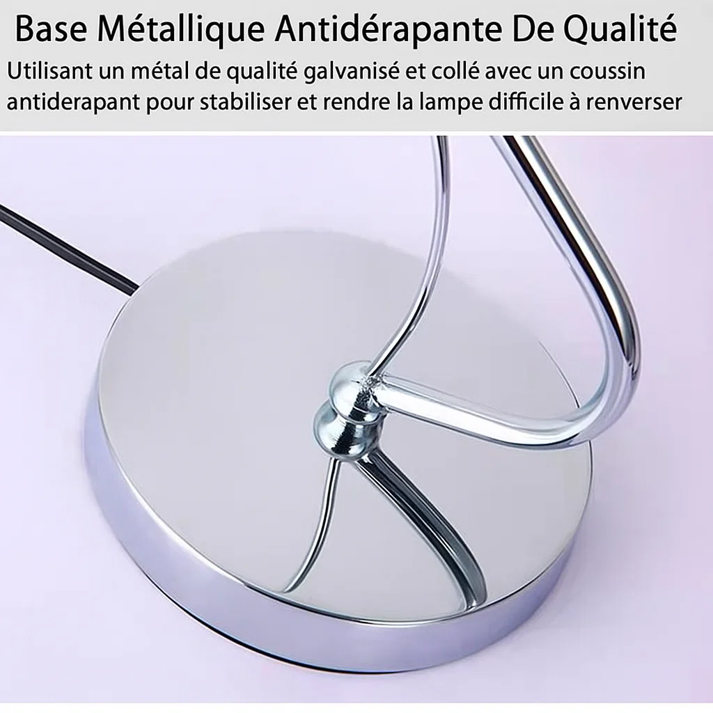 Lampe de table design moderne en métal chromé et verre dépoli – E27 40W