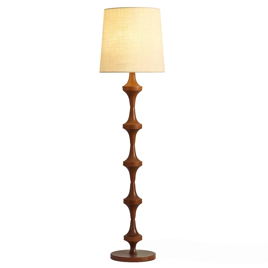Lampe sur Pied en Bois avec Abat-jour en Tissu – Style Moderne