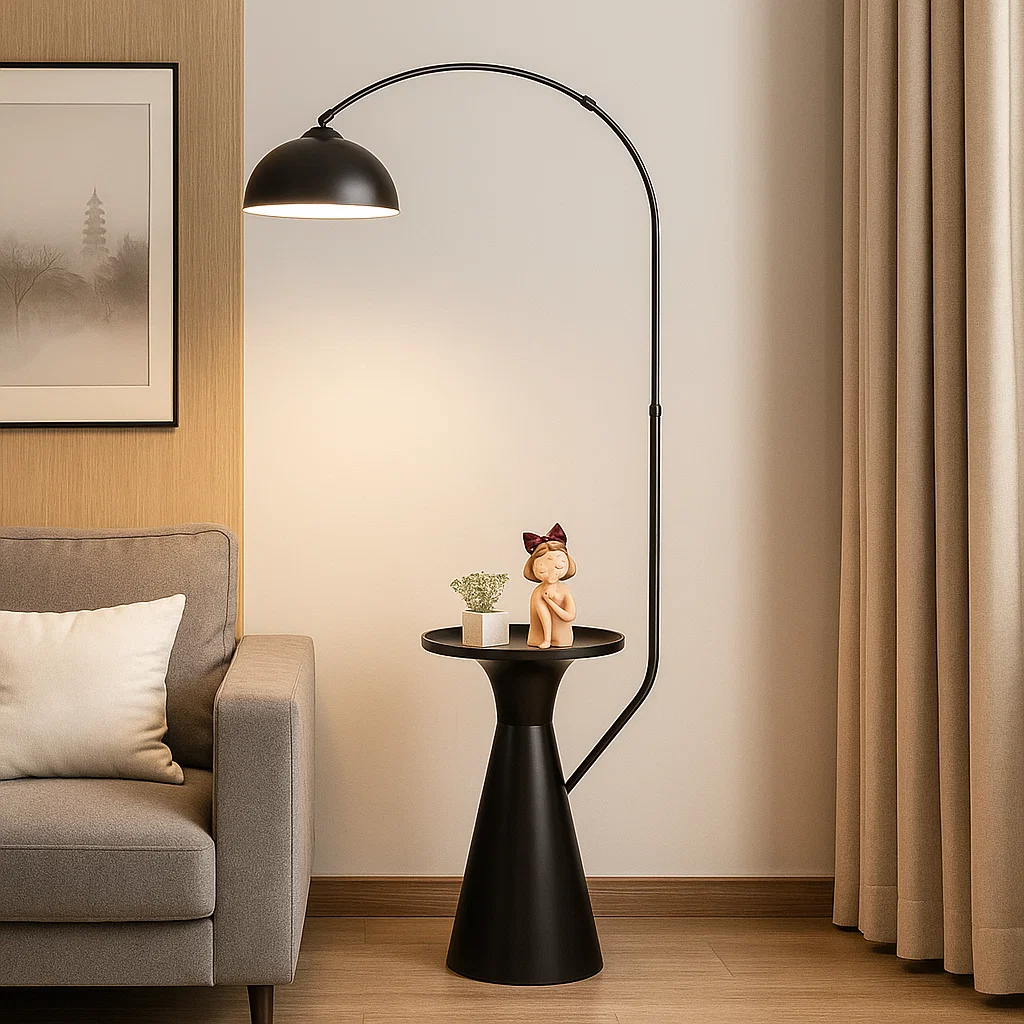 Lampadaire moderne avec table d’appoint intégrée – Lumière LED 18W