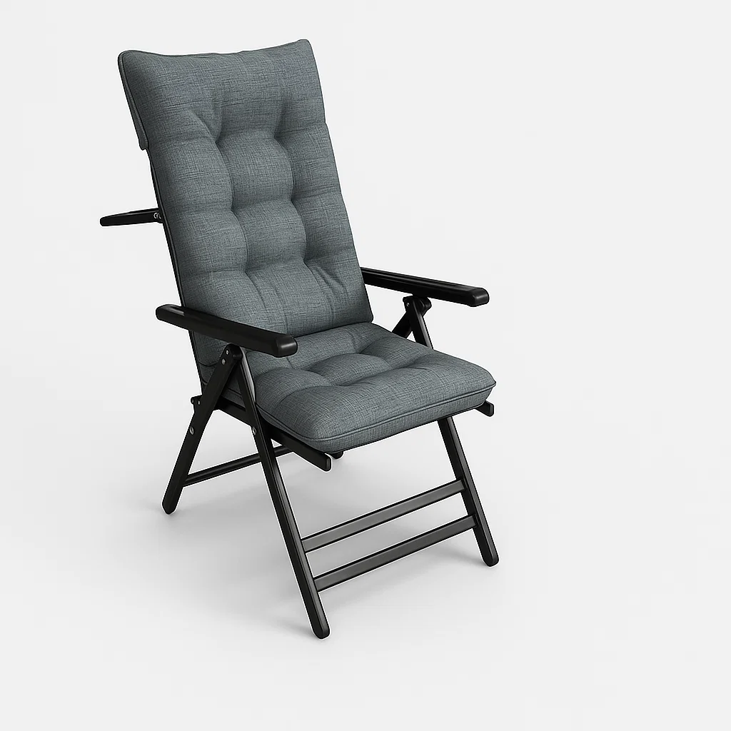 Fauteuil pliant avec coussin épais en lin-coton – Chaise de détente ergonomique pour salon et bureau