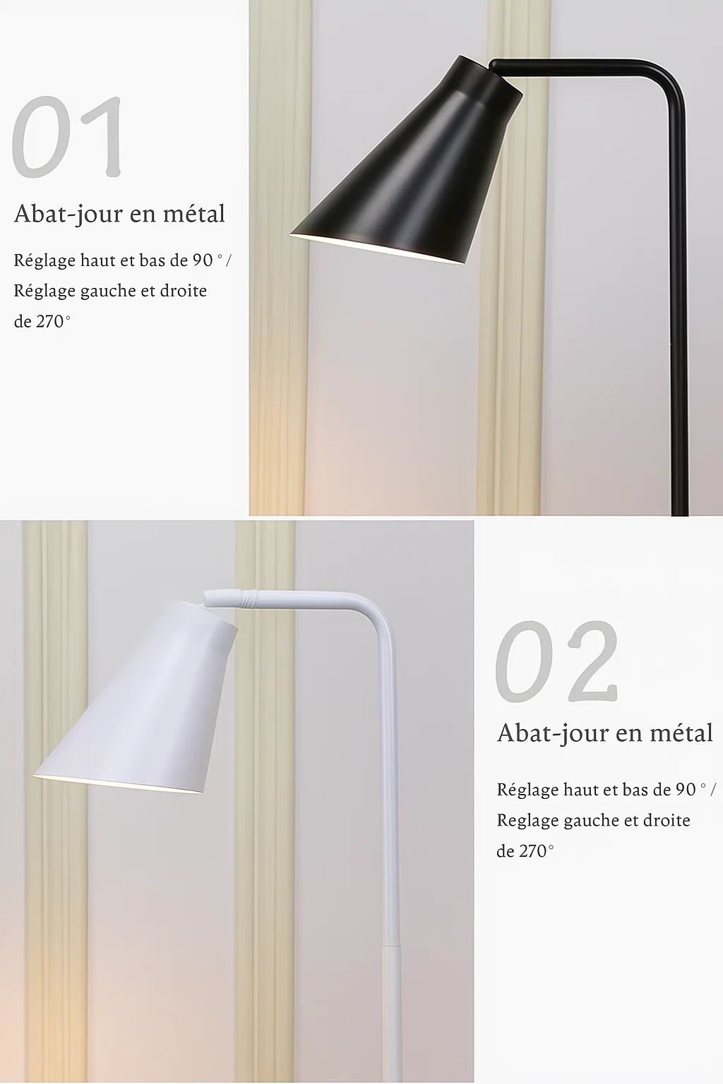 Lampadaire moderne en métal avec abat-jour orientable – Design minimaliste pour salon et chambre