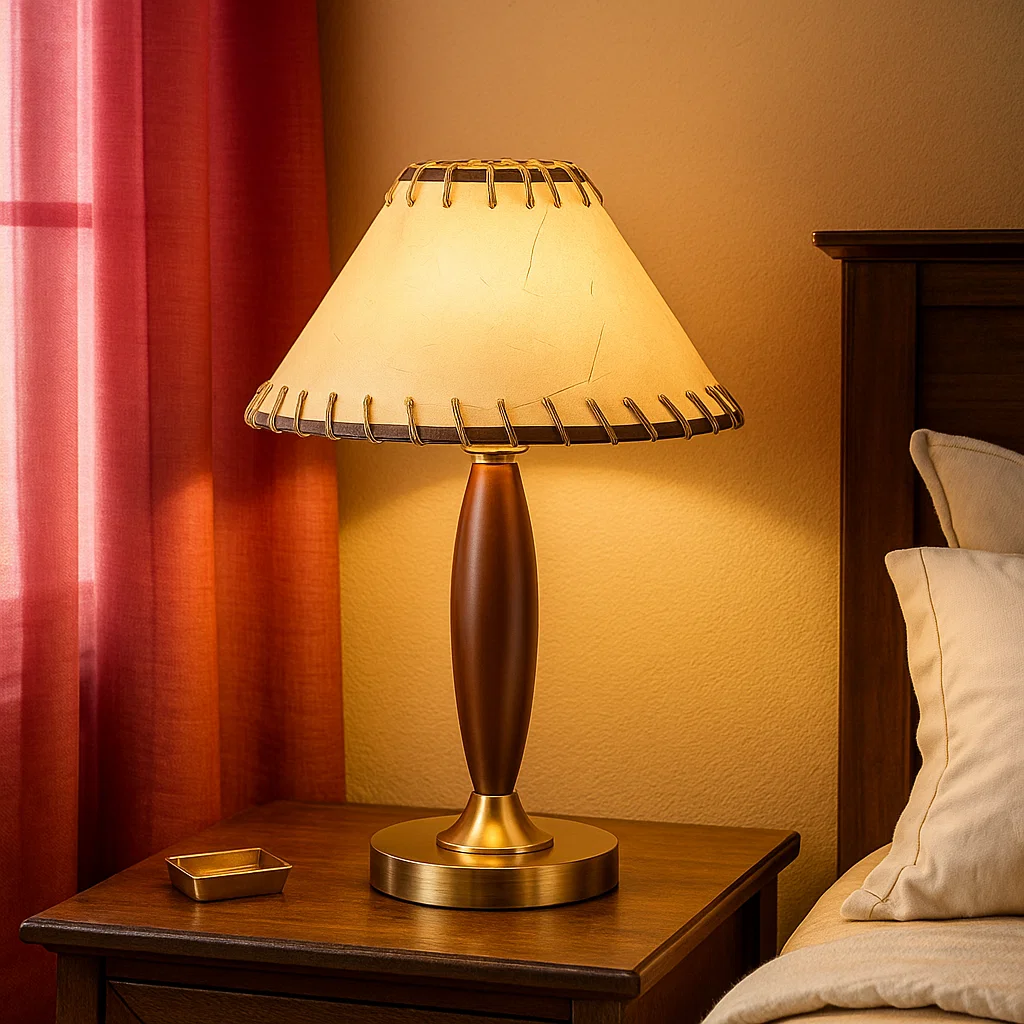 Lampe de Table en Métal avec Abat-jour en Papier Torché – Style Traditionnel