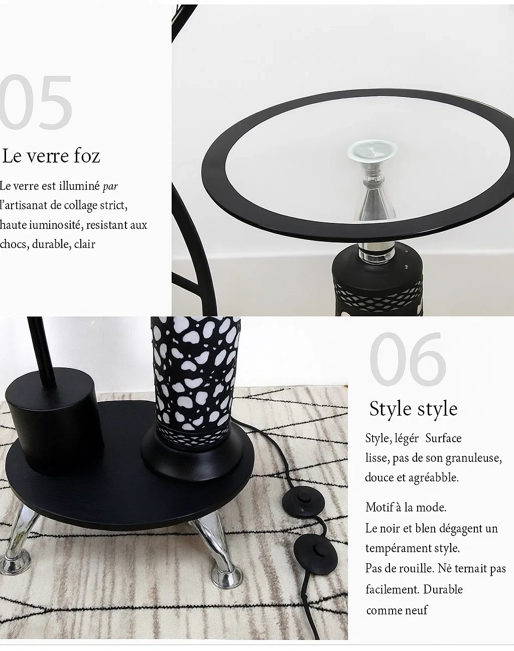 Lampadaire de salon avec table intégrée et double abat-jour en tissu – Style classique et fonctionnel