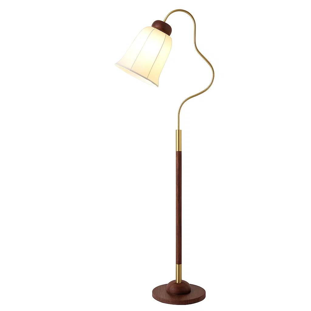 Lampadaire en bois et métal avec abat-jour en dentelle – Style classique élégant
