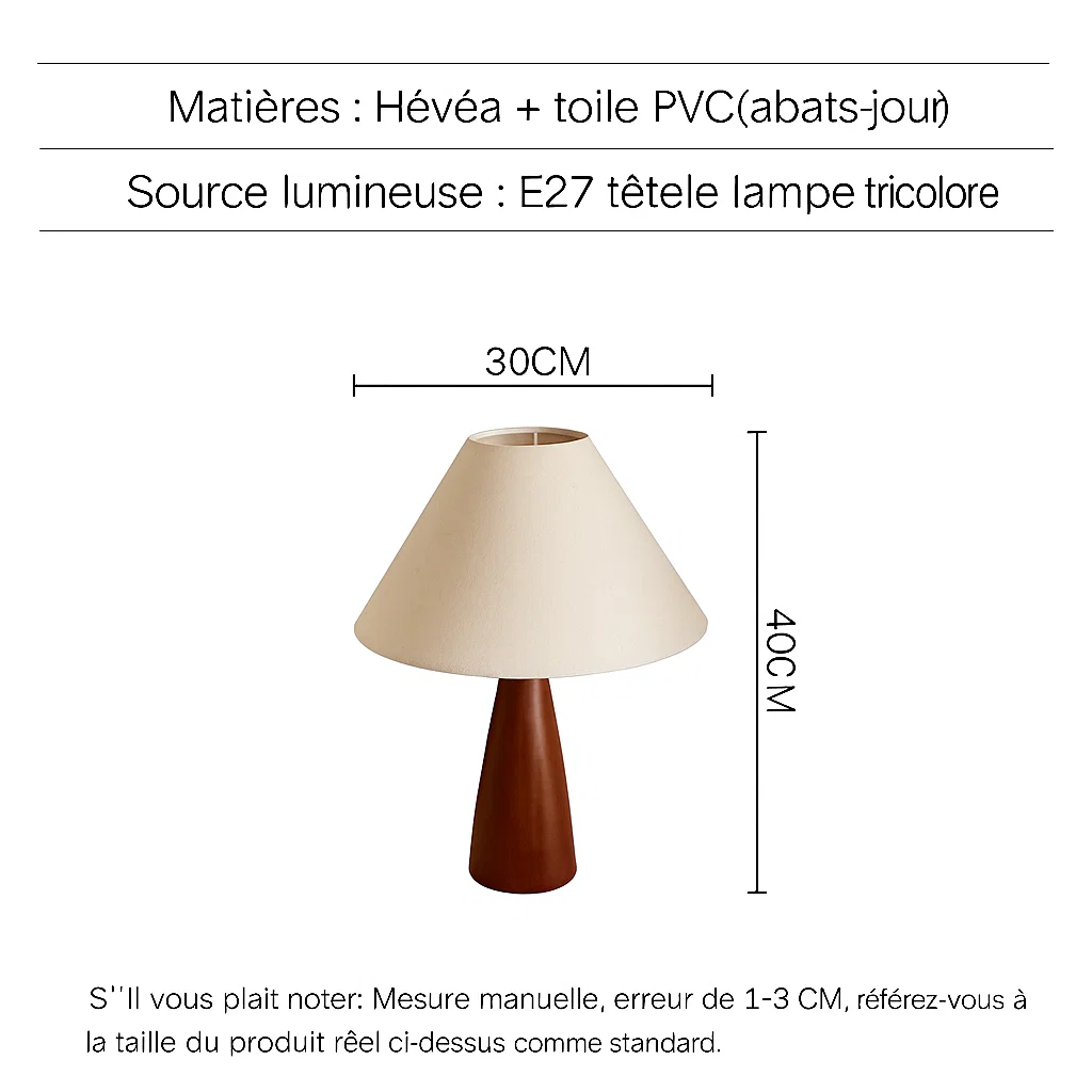 Lampe de Table en Bois avec Abat-jour en Tissu PVC – Style Moderne