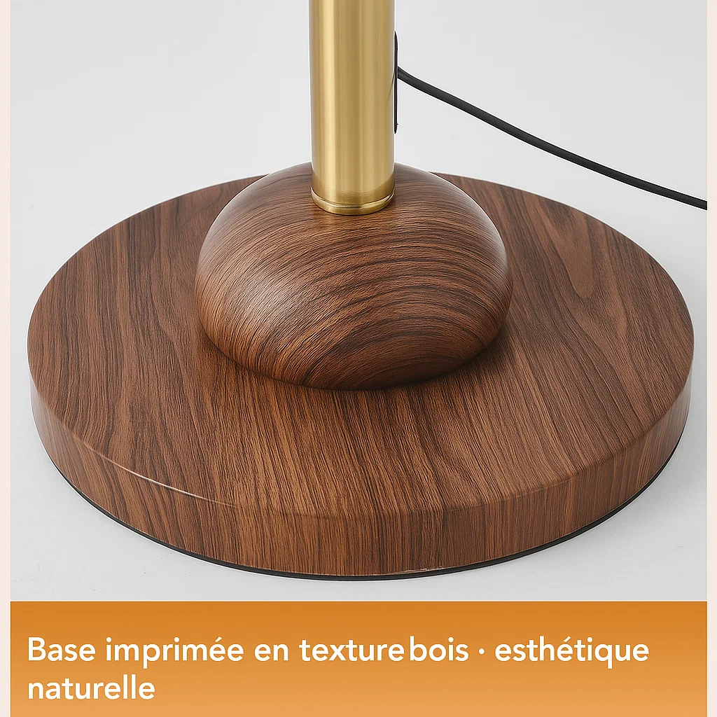 Lampadaire en bois et métal avec abat-jour en dentelle – Style classique élégant