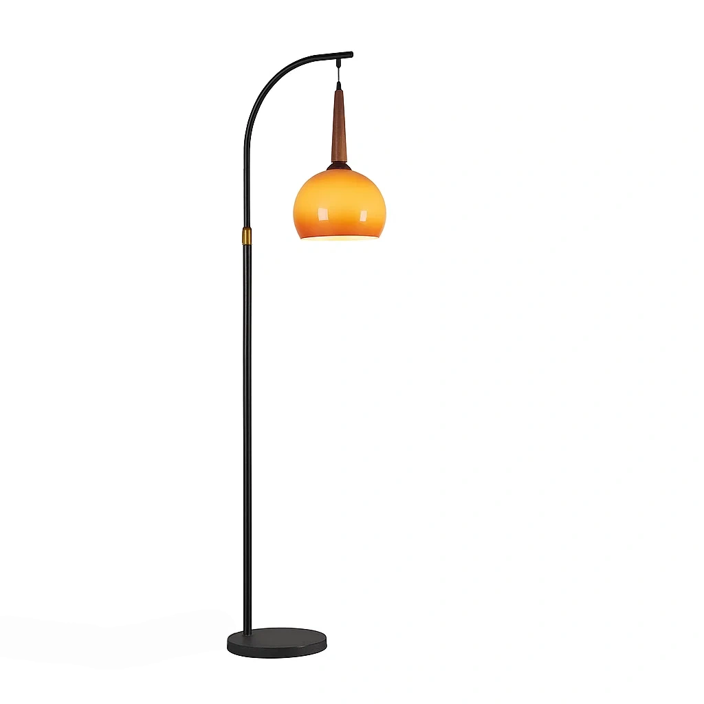 Lampadaire moderne avec abat-jour orange et base en marbre